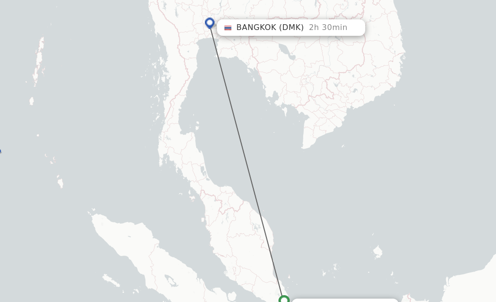 Flights from Singapore to Bangkok route map