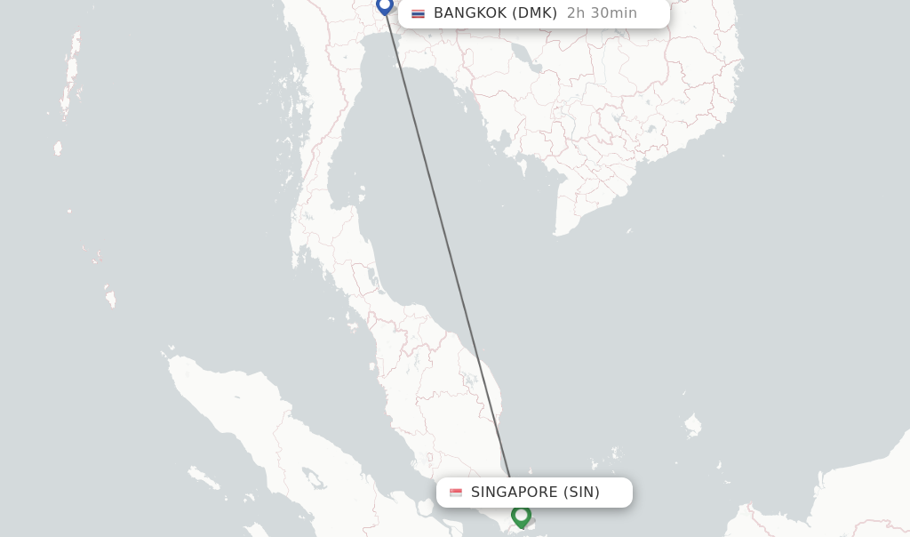Flights from Singapore to Bangkok route map