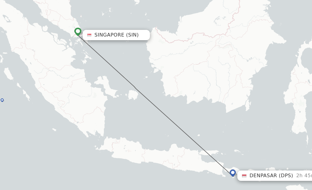 Flights from Singapore to Denpasar route map