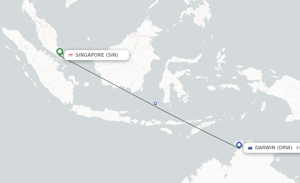 Flights from Singapore to Darwin route map