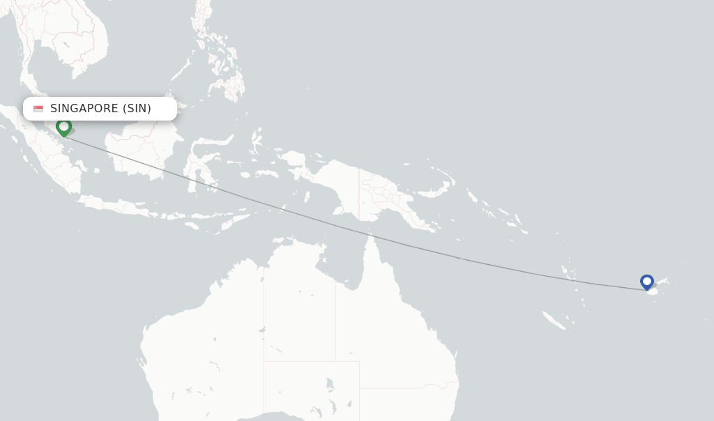 Route map with flights from Singapore with Fiji Airways