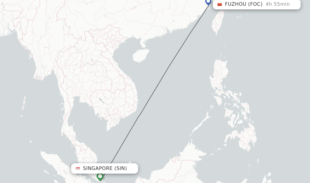 Flights from Singapore to Fuzhou route map