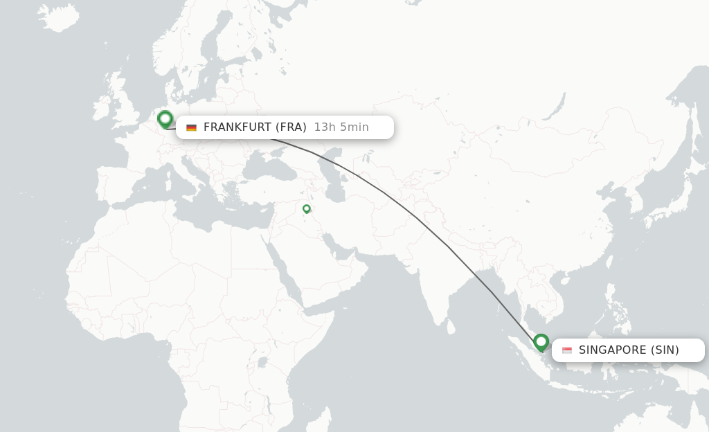 Flights from Singapore to Frankfurt route map