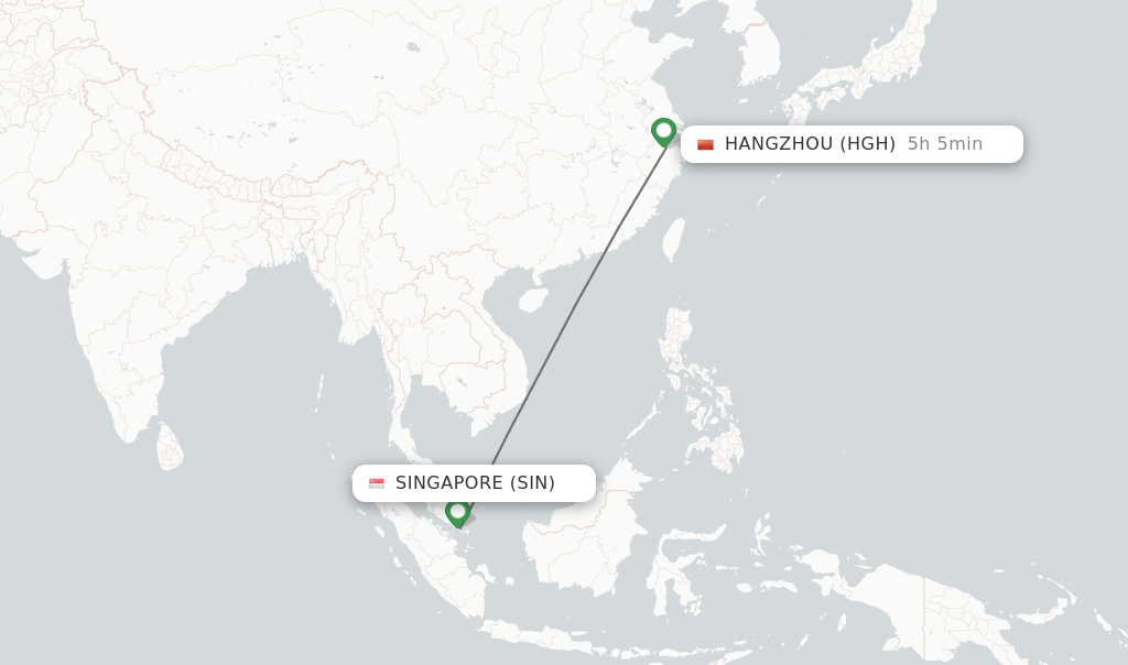 Flights from Singapore to Hangzhou route map