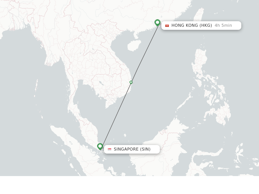 Flights from Singapore to Hong Kong route map