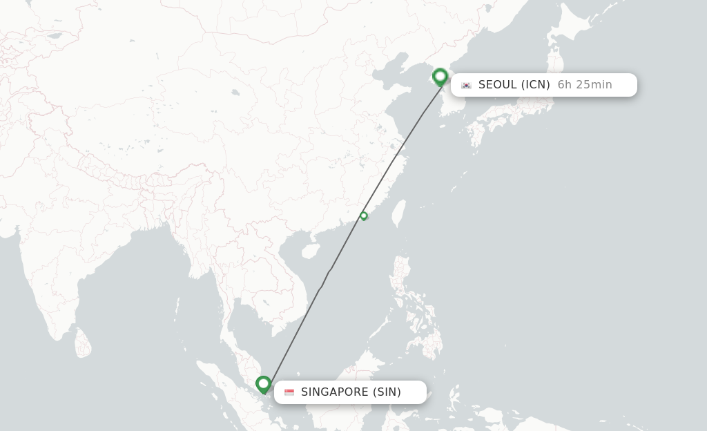 Flights from Singapore to Seoul route map