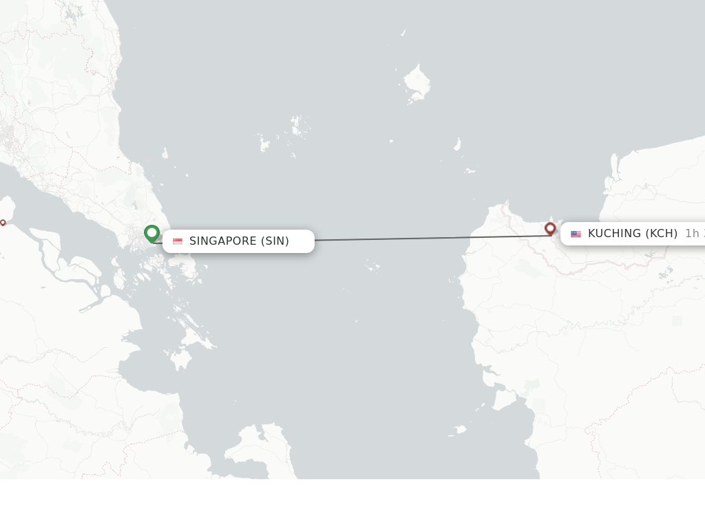 Flights from Singapore to Kuching route map