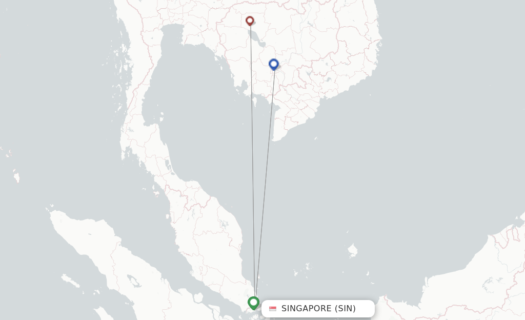 Route map with flights from Singapore with Cambodia Airways