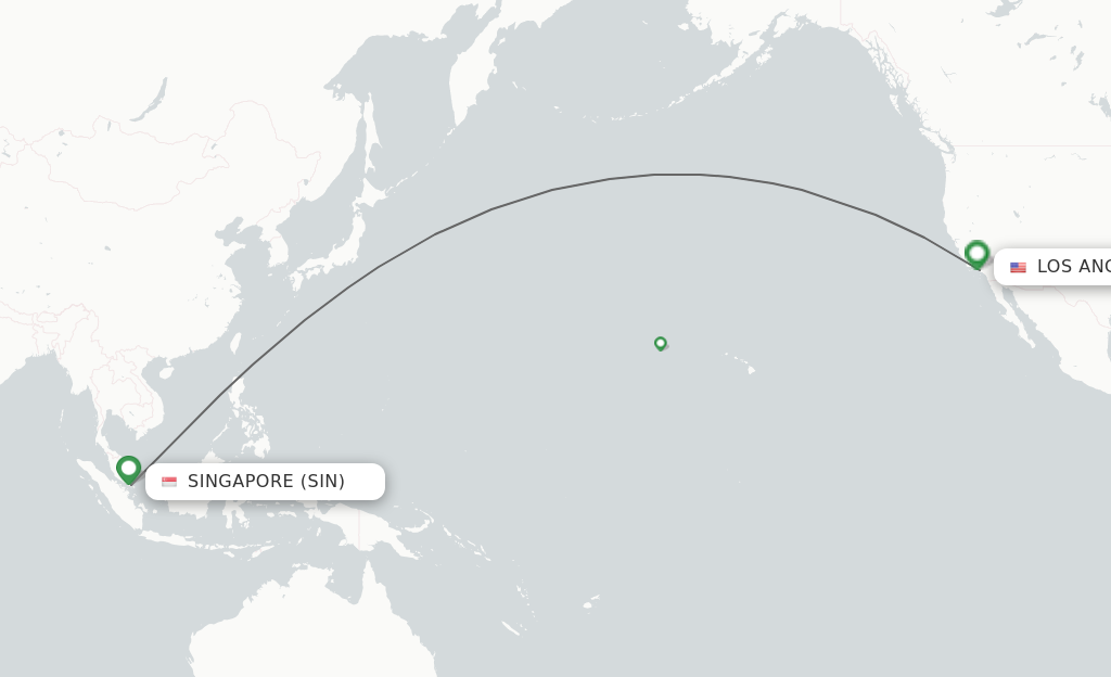 Flights from Singapore to Los Angeles route map