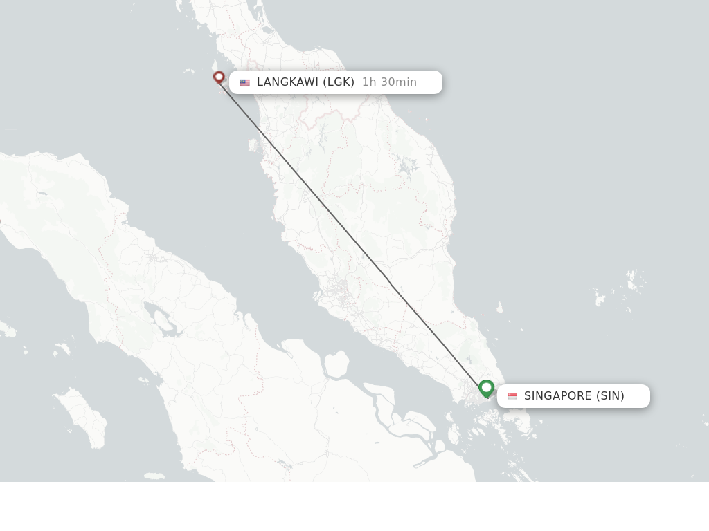 Flights from Singapore to Langkawi route map