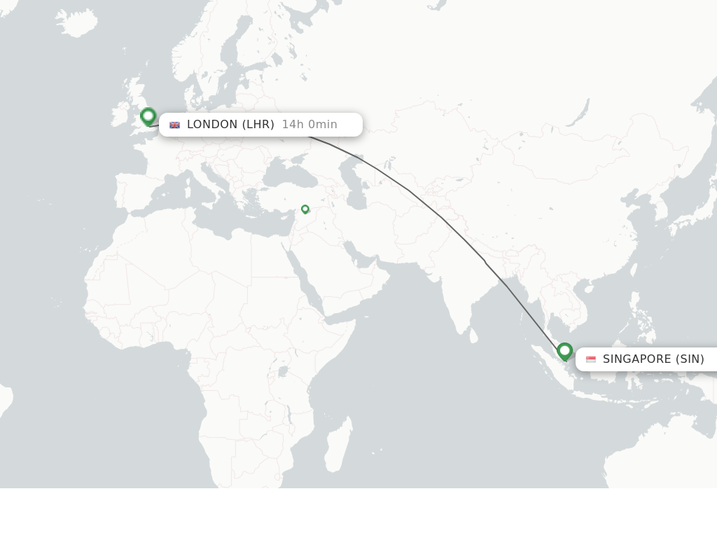 Flights from Singapore to London route map