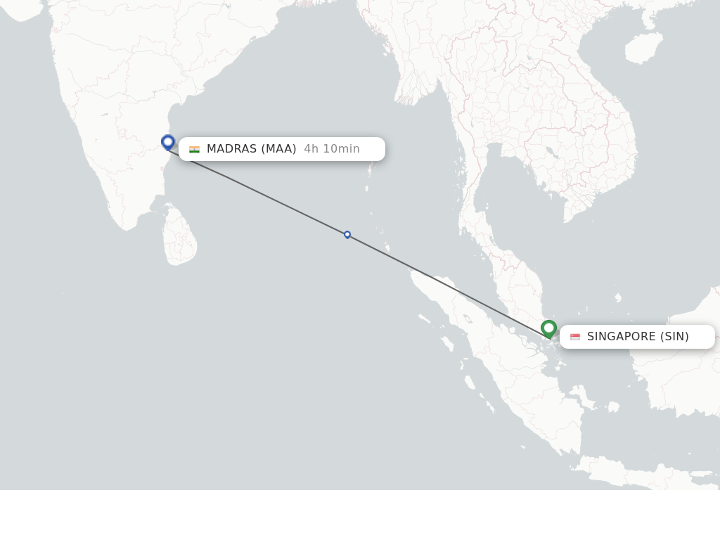 Flights from Singapore to Madras route map