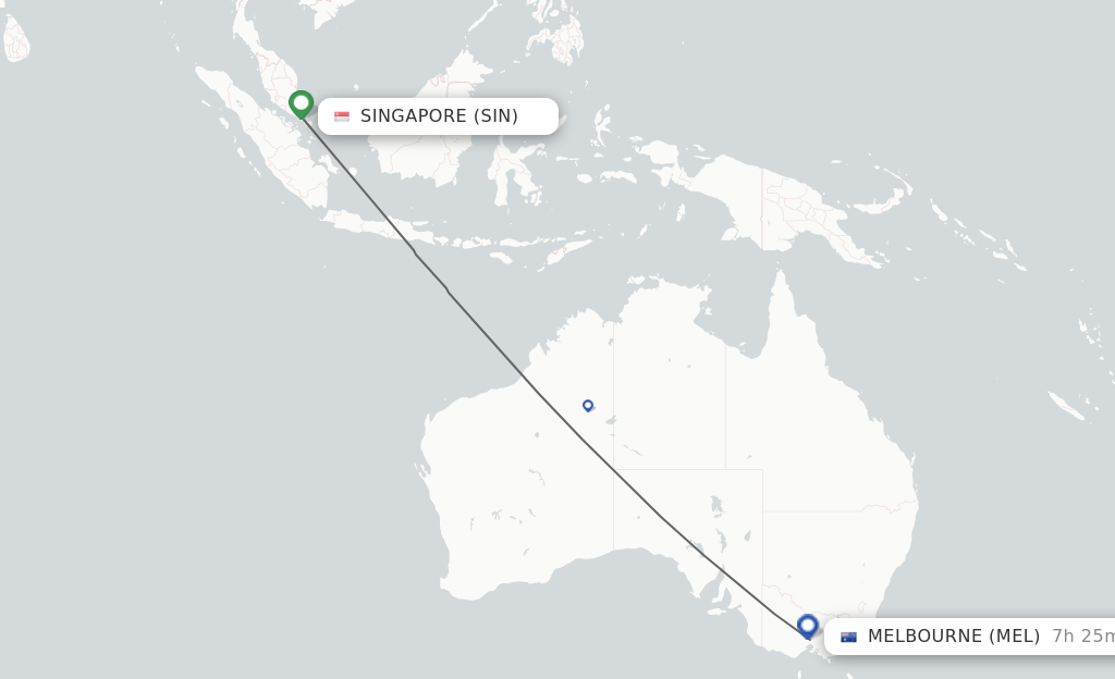 Flights from Singapore to Melbourne route map