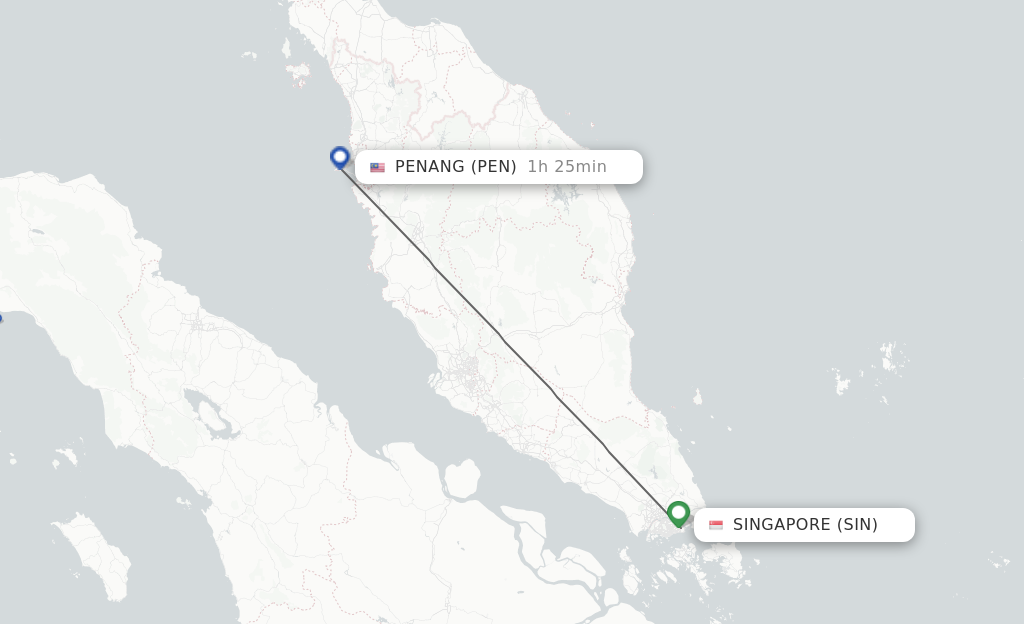Flights from Singapore to Penang route map
