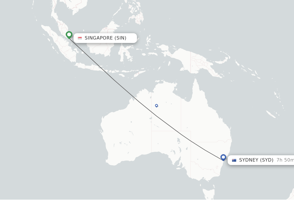 Flights from Singapore to Sydney route map
