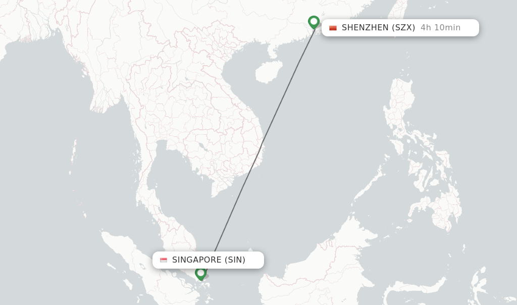 Flights from Singapore to Shenzhen route map