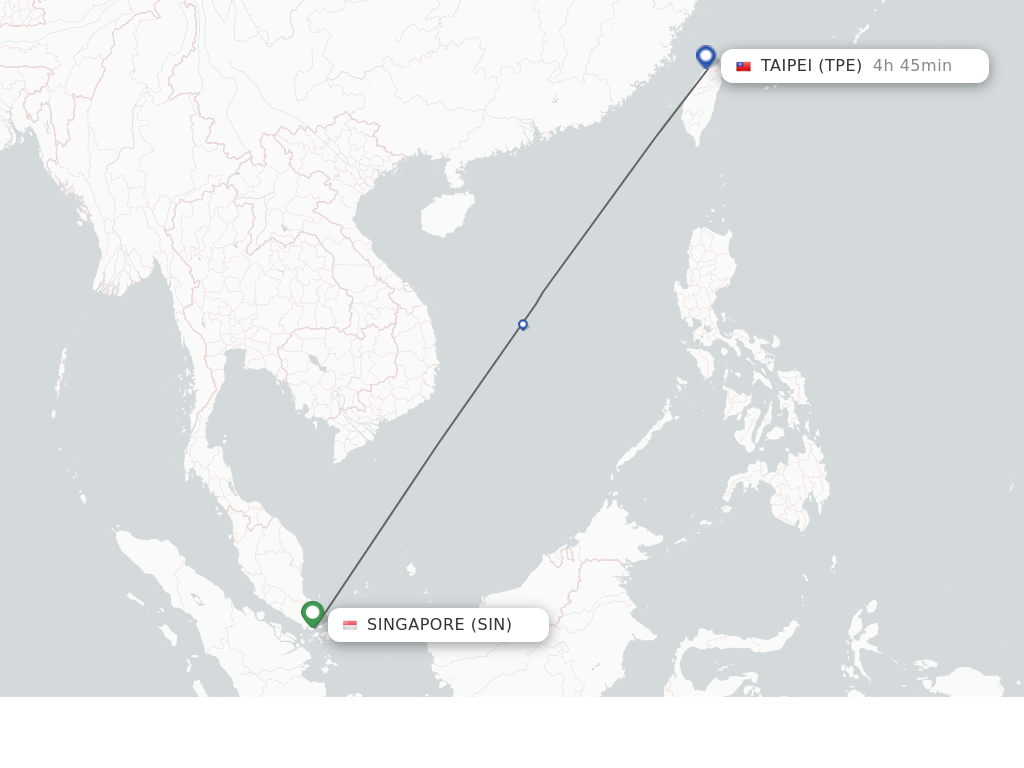 Flights from Singapore to Taipei route map