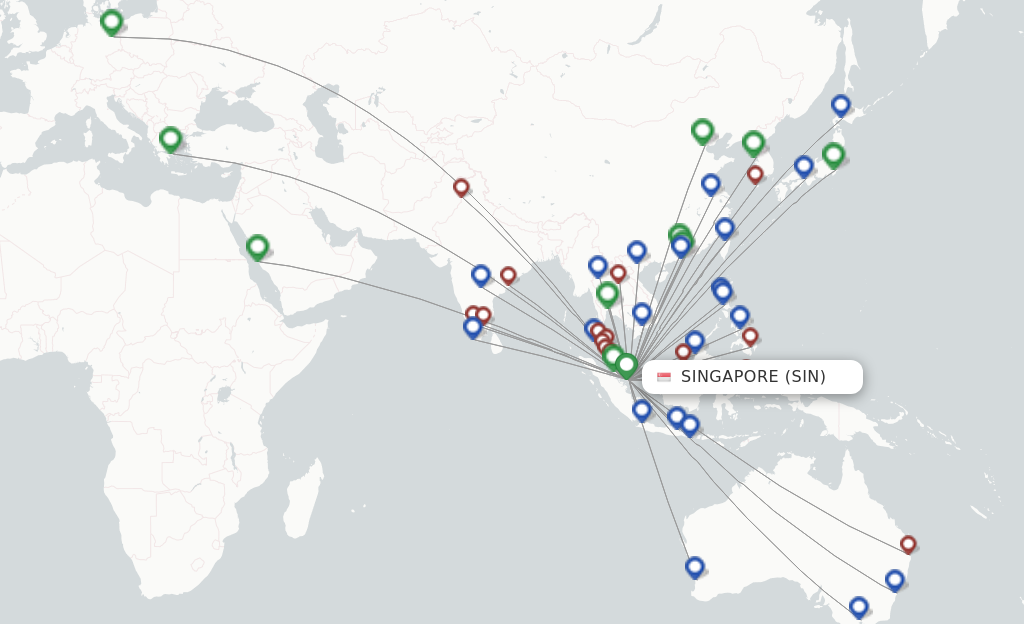 Route map with flights from Singapore with Scoot