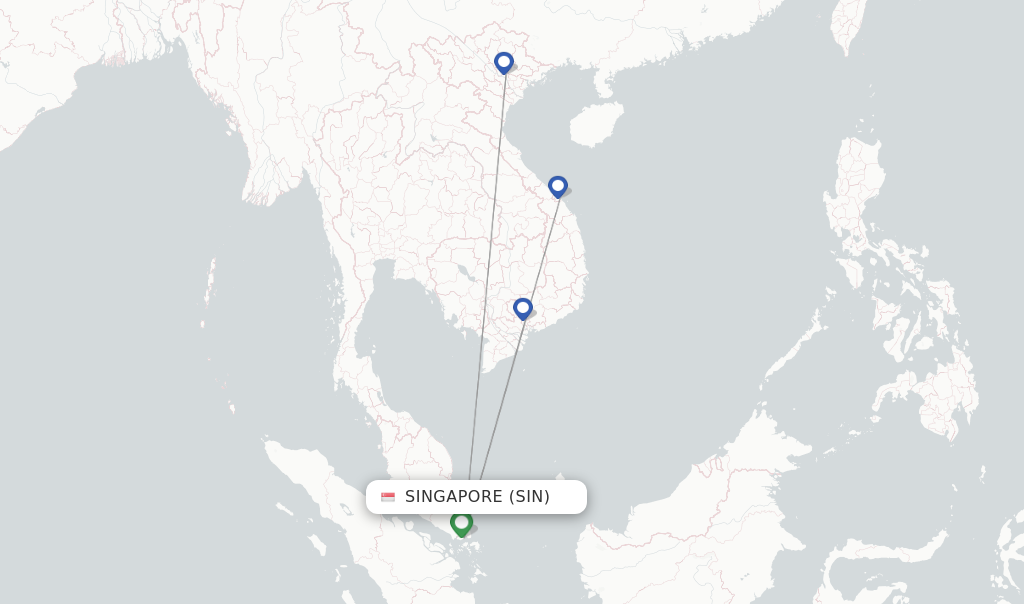 Route map with flights from Singapore with VietJet