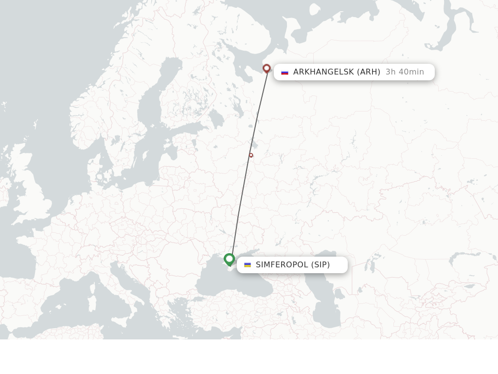 Flights from Simferopol to Arkhangelsk route map