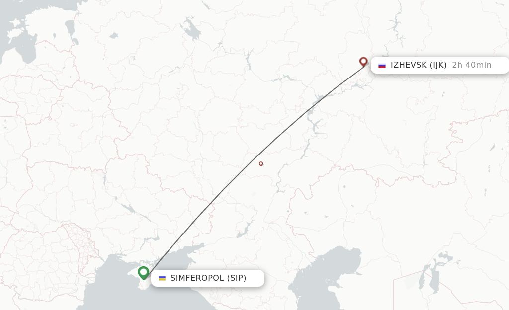 Flights from Simferopol to Izhevsk route map