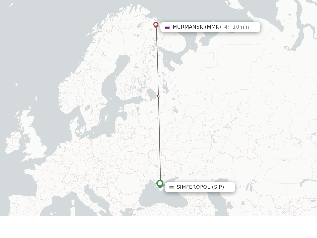 Flights from Simferopol to Murmansk route map