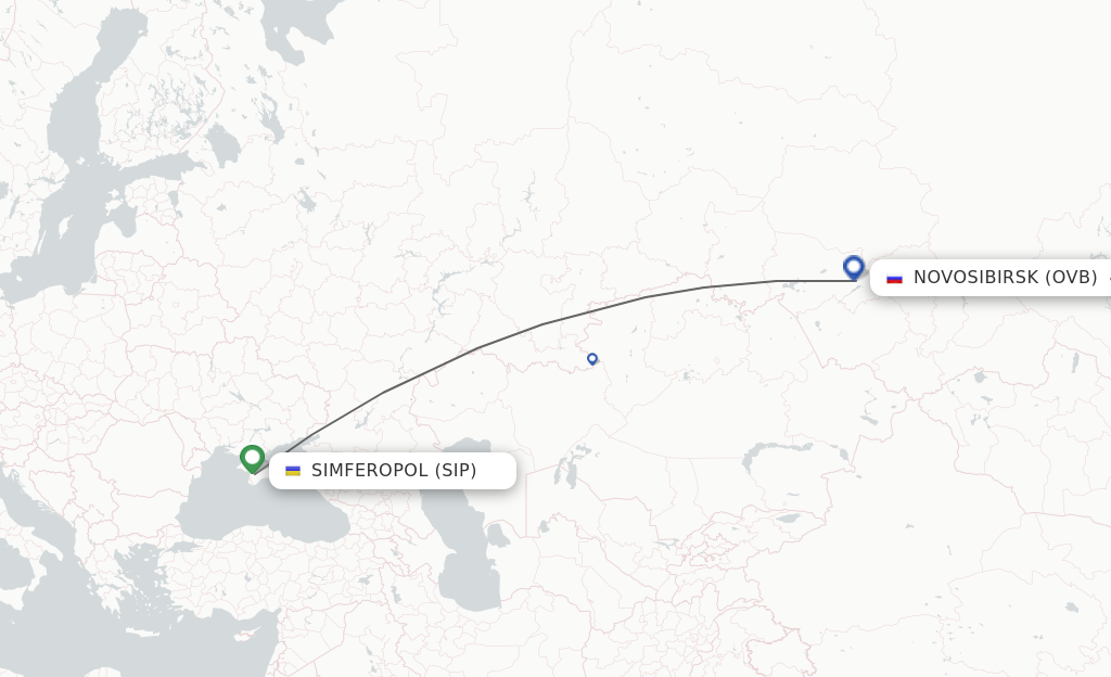 Flights from Simferopol to Novosibirsk route map