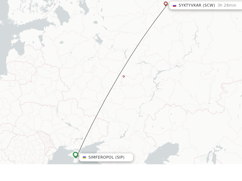 Flights from Simferopol to Syktyvkar route map