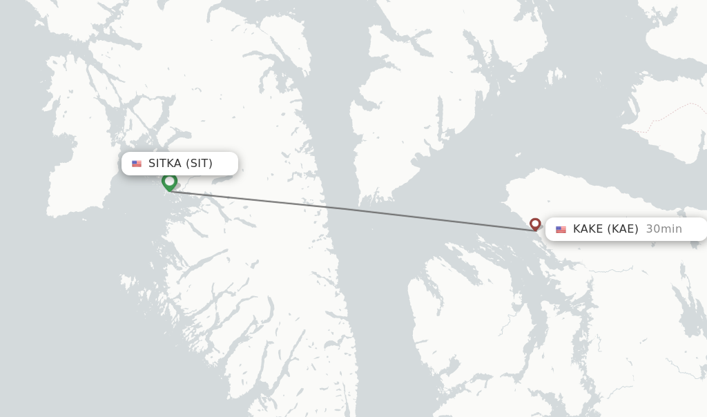 Flights from Sitka to Kake route map