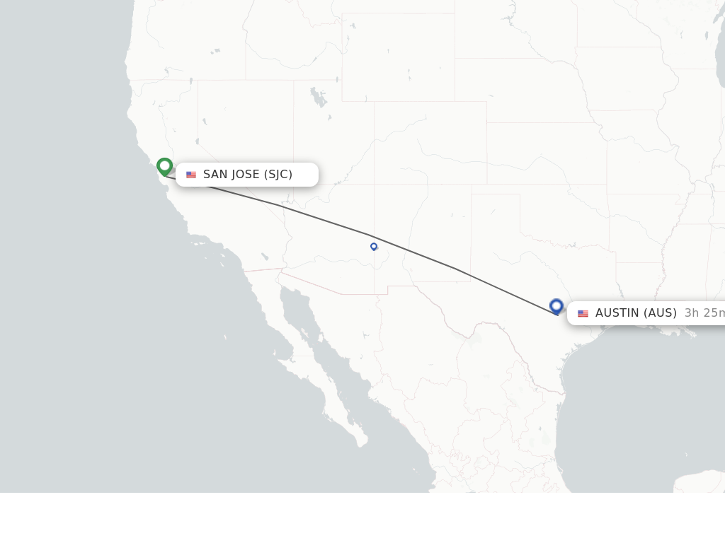 Flights from San Jose to Austin route map