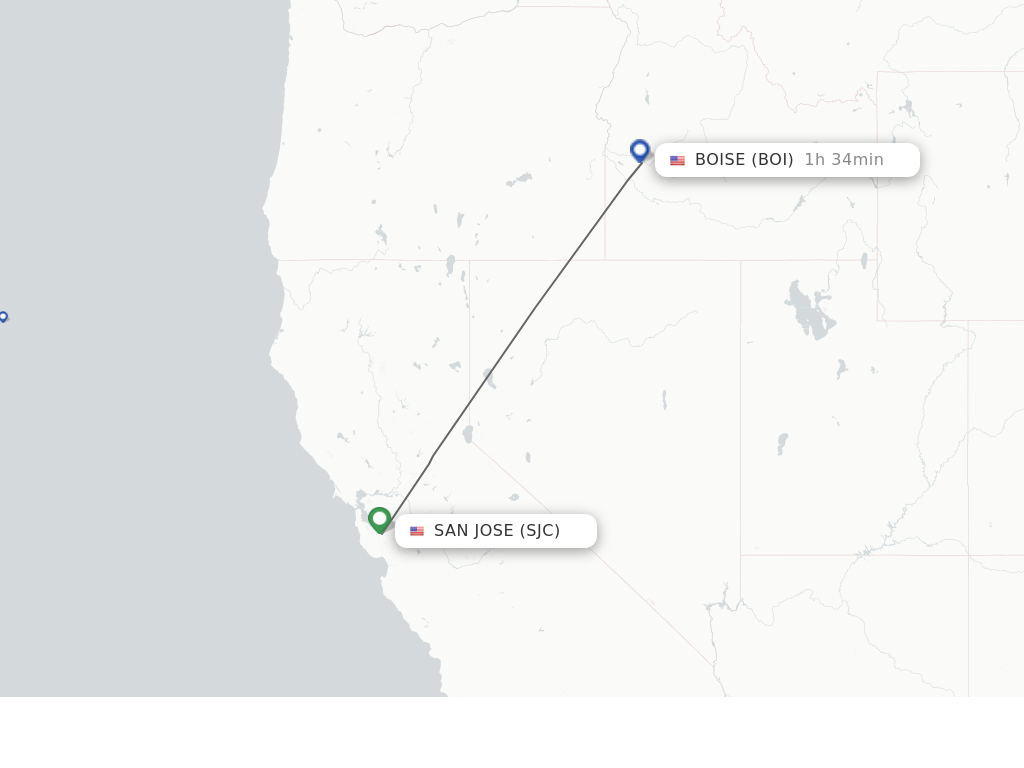 Flights from San Jose to Boise route map