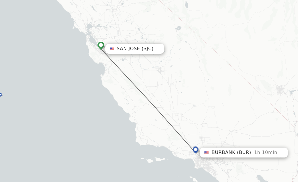 Flights from San Jose to Burbank route map