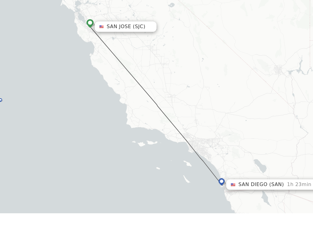 Flights from San Jose to San Diego route map