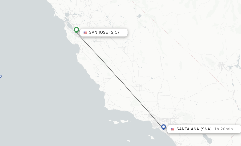 Flights from San Jose to Santa Ana route map