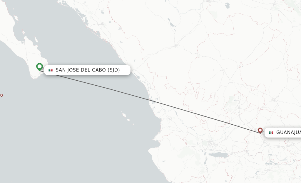 Flights from San Jose Cabo to Leon/Guanajuato route map