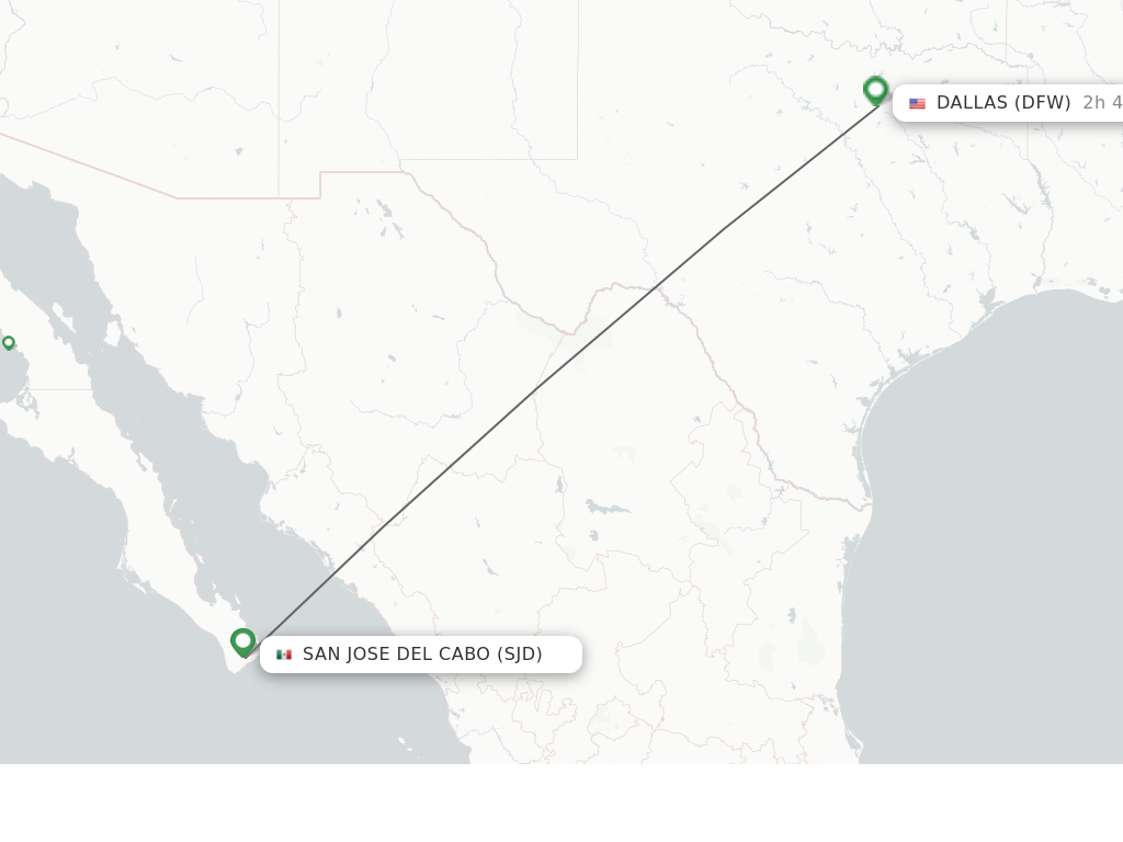 Flights from San Jose Del Cabo to Dallas route map