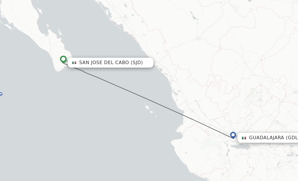 Flights from San Jose Cabo to Guadalajara route map