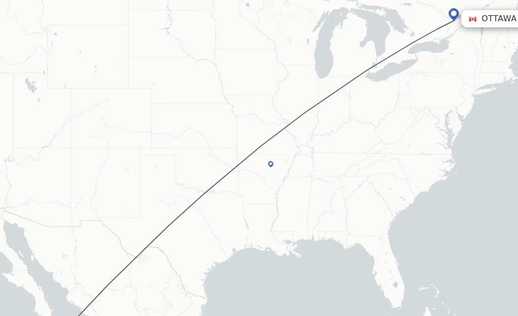 Flights from San Jose Cabo to Ottawa route map