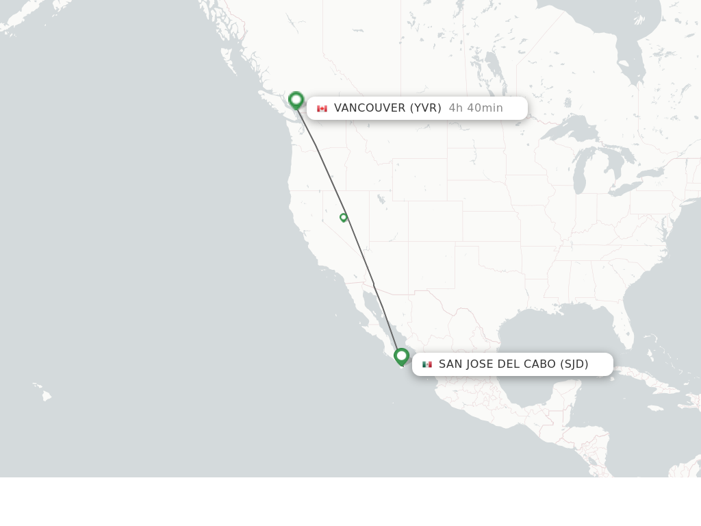Flights from San Jose Del Cabo to Vancouver route map