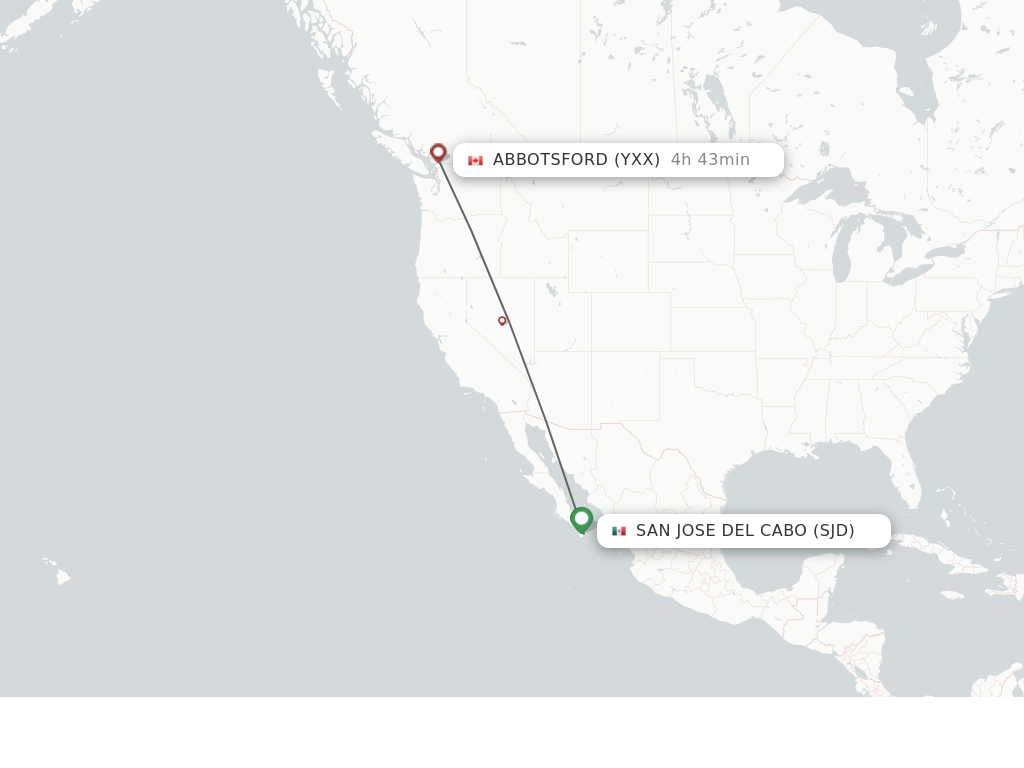 Flights from San Jose Cabo to Vancouver route map