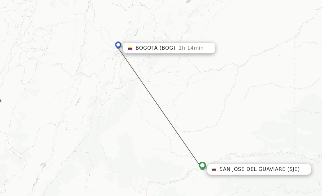 Flights from San Jose Del Guaviare to Bogota route map