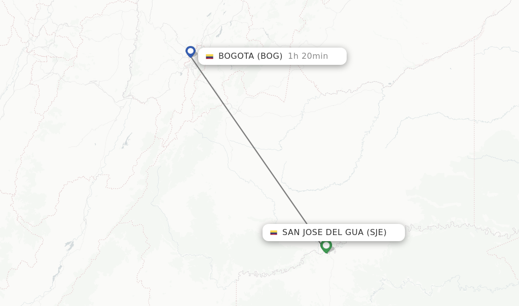 Flights from San Jose Del Gua to Bogota route map