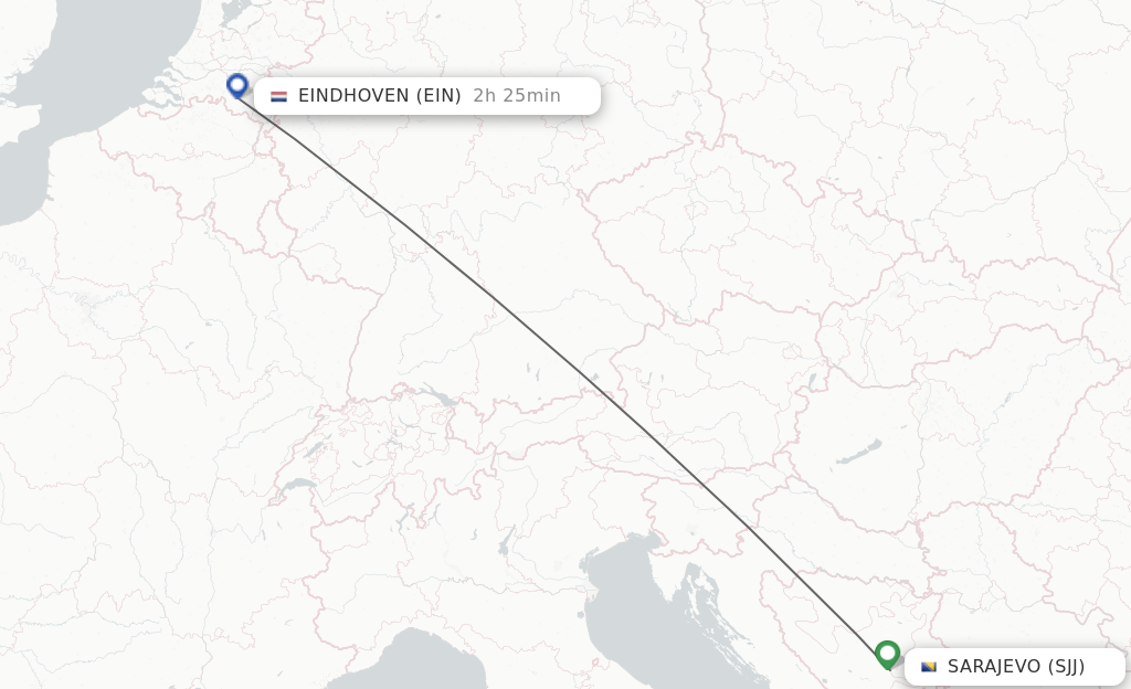 Flights from Sarajevo to Eindhoven route map