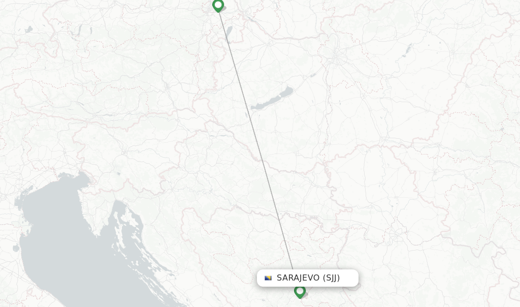 Route map with flights from Sarajevo with Austrian