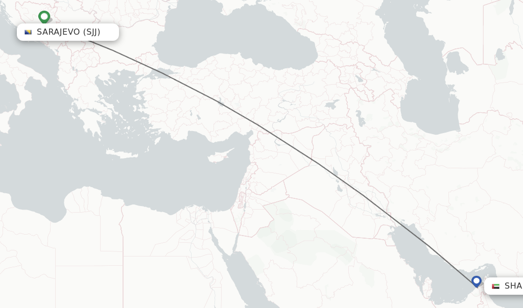 Flights from Sarajevo to Sharjah route map