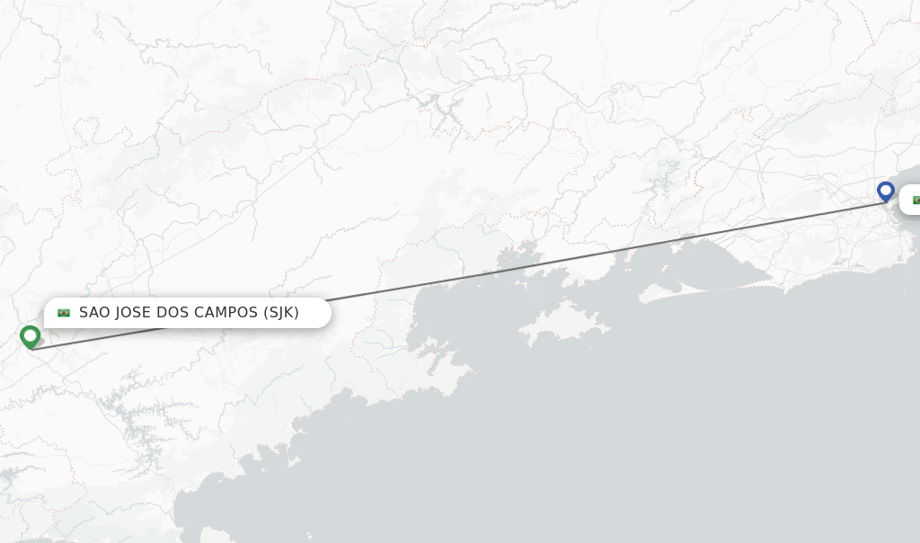 Flights from Rio De Janeiro to Sao Jose dos Campos route map