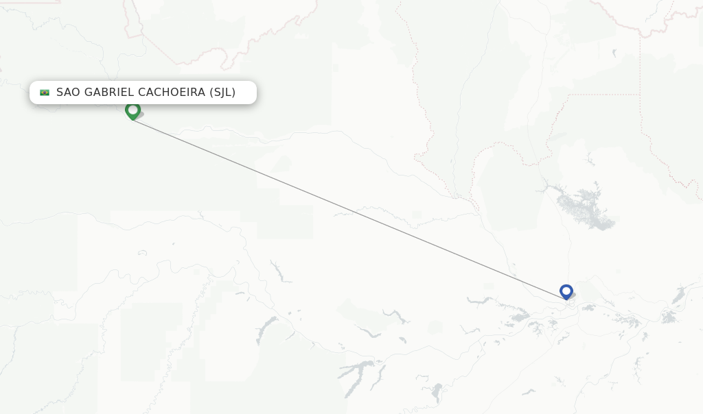 Route map with flights from Sao Gabriel Cachoeira with Azul
