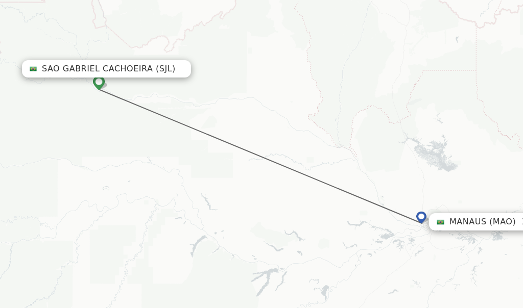 Flights from Sao Gabriel Cachoeira to Manaus route map