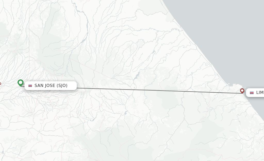 Flights from San Jose to Limon route map