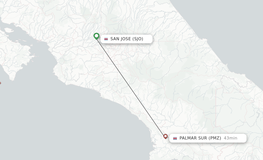 Flights from San Jose to Palmar route map